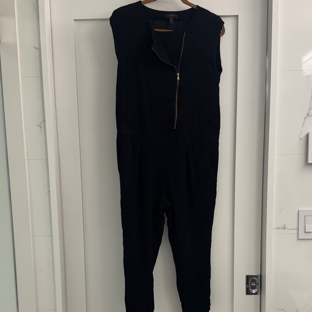 J. Crew Black Zippered Jumpsuit Cropped Leg